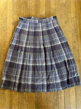 Plaid Pleated wool Skirt - Purple